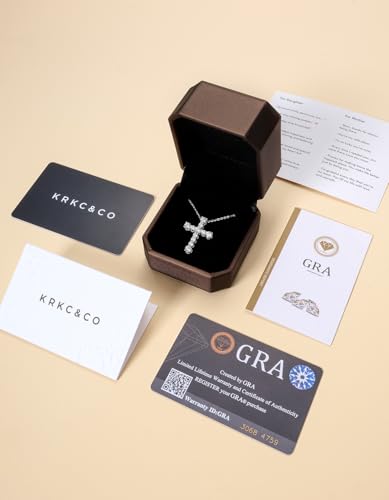 KRKC&CO Moissanite Cross Necklace for Women, 925 Sterling Silver, Gift Box - color: Silver A