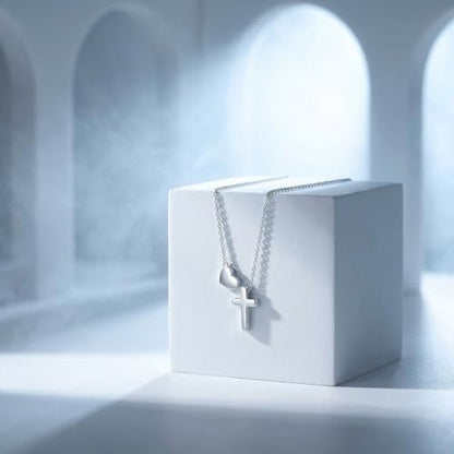 Heart Cross Necklace Silver Cross Necklace Sterling Set For Women