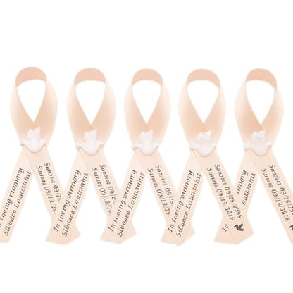 Personalized Memorial Service Funeral Ribbon Pins 20 Cross Religious Celebration of Life Custom Made Awareness Remembrance Anniversary Death Cross Sympathy Name Angel - color: Moonstone