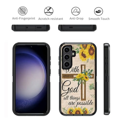 for Samsung Galaxy S26 FE 5G Case, Bible Verse Matthew 19:26 - color: Christian Cross Quote Bible Verse Matthew 19:26, size: Galaxy S26 FE
