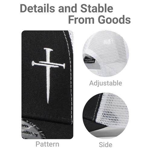 Christian Hats for Men Women,Jesus 3 Nail Cross Hat Christian Religious Gifts for Birthday/Christmas,Black and Silver - color: 04.black-white