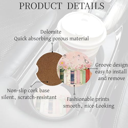 Ceramic Car Cup Coasters 2PCS - Book Flower - color: Book Flower