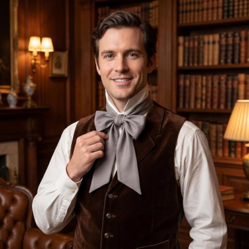 Unisex Renaissance Accessory Set with Scarf, Frilled Cravat, and Detachable Collar - color: Grey