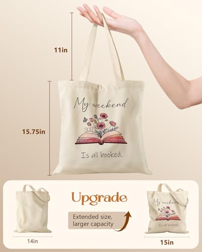Miss Adola Canvas Tote Bag for Women with Zipper, Weekend Book - color: Weekend Book