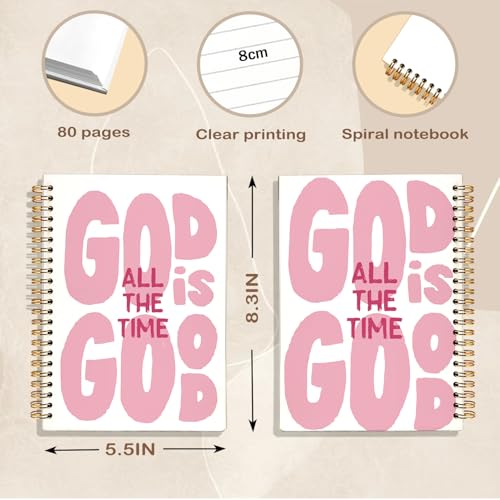 Pink Christian Spiral Notebook Journal, God is Good All The Time Bible Verse Scripture Journal for Women, Christian Gifts for Women, Religious Prayer Notebooks, 5.5x8.3 Inch - color: 02-god is Good All the Time