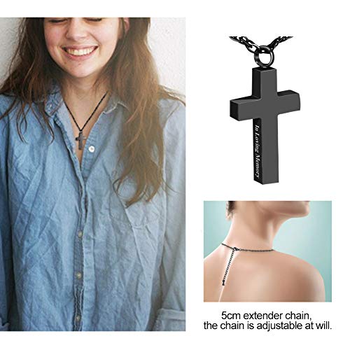 Cremation Cross Necklace for Ashes Stainless Steel Cross Urn Necklace Ashes Holder Memorial Jewelry-In Loving Memory - color: Black, style: Customize