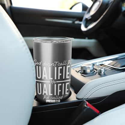 God Doesn't Call the Qualified-He Qualifies the Called Stainless Steel Insulated Tumbler - color: Brushed Steel