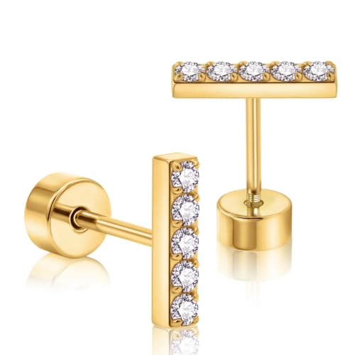 XUU 20G Flat Back Stud Earrings ASTM F136 Titanium - color: gold rectangle