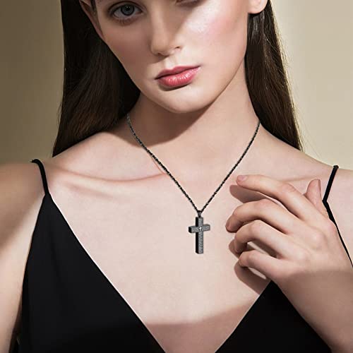 Cremation Cross Necklace for Ashes Stainless Steel Cross Urn Pendant Ashes Holder Memorial Jewelry-With Me Always - style: Lord's Prayer-Black2