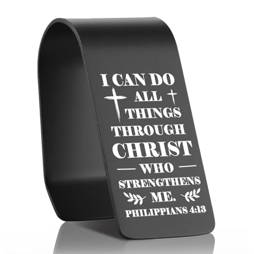 Christian Car Visor Clip Stainless Steel, I Can Do All Things Through Christ Philippians 4:13 Engraved Scripture, Safe Driving Reminder, Car Receipt Holder & Visor Organizer EDG41 - color: Black-G41