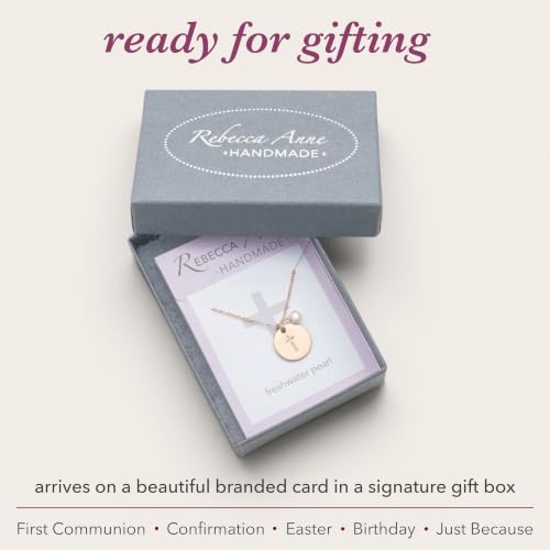 Dainty Cross Pendant Necklace with Freshwater Pearl, Adjustable Chain - color: Rose Gold, size: Extra Small (14"-16" Adjustable)