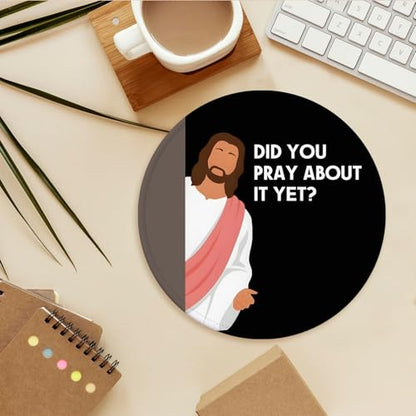 Funny Jesus Mousepad, Christian Round Mouse Pad, Religious Christian Gifts for Women, Computer Mousepad with Non-Slip Rubber Base, Mousepads for Office Scripture Church, 8.7x8.7 Inch - color: Pray About It