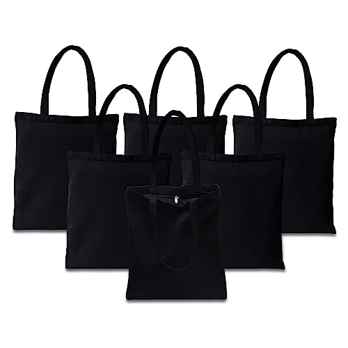 6Pcs 14"x16" Black Canvas Tote Bags, Zipper Closure, Eco-Friendly Canvas, Adult, Unisex, Multipurpose - color: 6pcs Black, size: 14"x16"