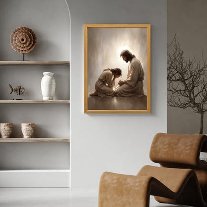 FASWQ Wood Framed Jesus Comforting Woman Christian Wall Art 12x16 in - color: JesusConfession(Wood), size: 16"L x 12"W