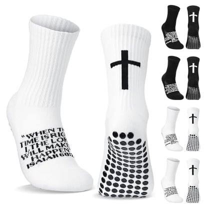 Glitopper Men's Cross Grip Soccer Socks Christian - color: White, style: Isaiah 60:22