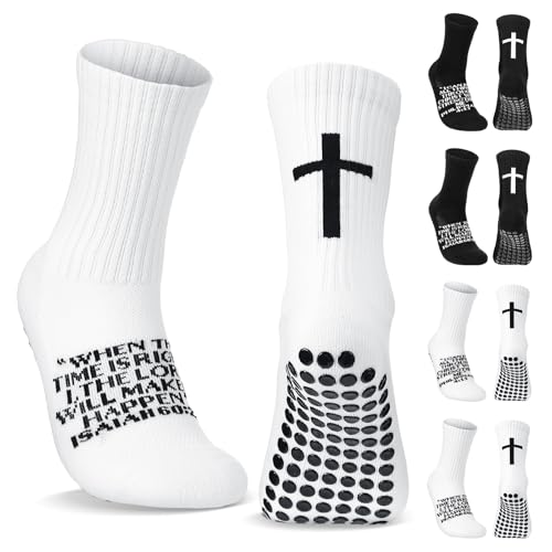 Glitopper Men's Cross Grip Soccer Socks Christian - color: White, style: Isaiah 60:22