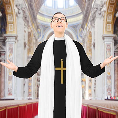 Jiuguva 5 Pcs Halloween Priest Costume for Men Adult Father Cross for Halloween Dress up Party - size: Large, style: Classic