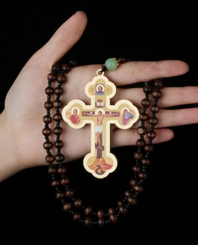 COTTVOTT Wood Rosary Beads Cross Necklace Men Prayer Eastern Orthodox Crucifix Jesus Pendant Necklace - color: color-4