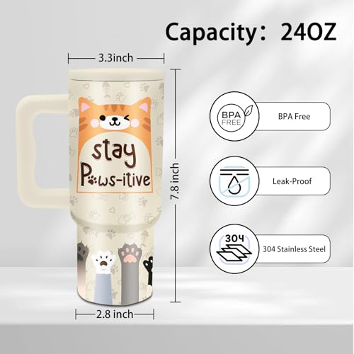 24oz Cat Paw Tumbler with Handle & Straw, Gift For Cat Lovers - color: Cat2