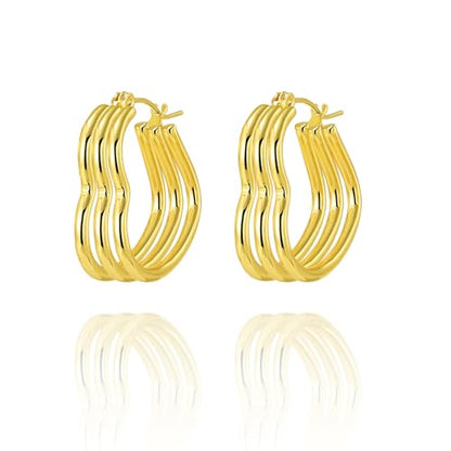 18K Gold Plated Hoop Earrings for Women, NICKEL-FREE & HYPOALLERGENIC, Timeless Jewelry Gift - color: GoldD-Stainless steel
