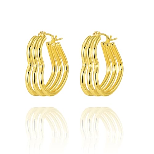 18K Gold Plated Hoop Earrings for Women, NICKEL-FREE & HYPOALLERGENIC, Timeless Jewelry Gift - color: GoldD-Stainless steel