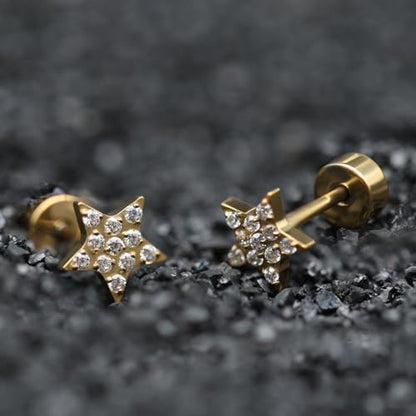 XUU 20G Flat Back Stud Earrings ASTM F136 Titanium - color: gold star