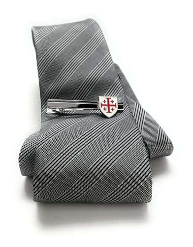 Jerusalem Cross Tie Bar – Christian Shield Tie Clip for Men, Handmade Religious Jewelry, Catholic Wedding Groomsmen Gift, Red Crusader Cross Accessory
