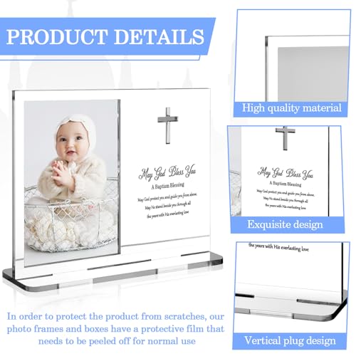 Vercraft 24 Set Baptism Picture Frame 3.5 x 5 Acrylic Baby Shower Baptism Favor Christening Gifts for Boy Girl with Plastic Crystal Boxes and Satin Ribbon Bows for Religious First Communion(Silver) - color: Silver
