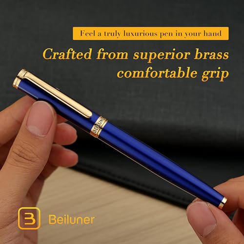 BEILUNER Blue Fountain Pen,Stunning Luxury Pens with 24K Gold Accents, Gorgeous 24K Gilded Nib(Extra Fine), Fancy Pen Gift for Men&Women -Ink Converter-Elegant, Reliable,Graduation Presents, Nice Pen - color: Blue&Gold, style: Extra Fine Nib