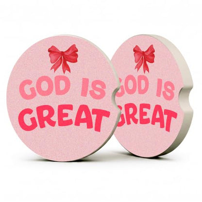 Red Bow Christian Faith Car Coasters, God is Great Preppy Cup Holders, 30 - color: Red Bow