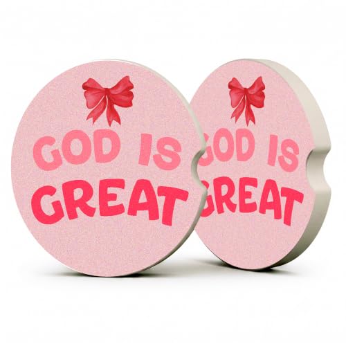 Red Bow Christian Faith Car Coasters, God is Great Preppy Cup Holders, 30 - color: Red Bow