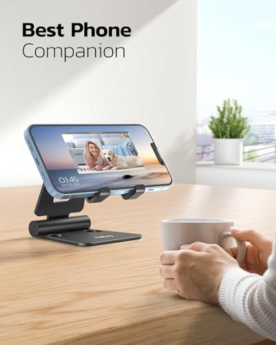 Nulaxy 2 Pack Aluminum Dual Folding Cell Phone Stand for Desk, Black&Silver - color: A-Black & Silver