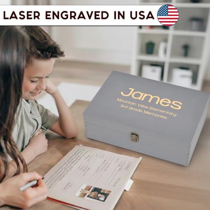 Personalized School Years Memory Box, Engraved Keepsake Chest for Kids - style: 18. Kids School Memory Box