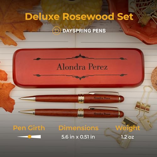 Dayspring Pens Personalized Rosewood Pen and Pencil Set with Wood Case