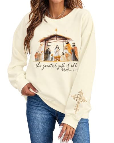 MOUSYA Women Christian Sweatshirt Psalms 91 Sleeve Print Sweatshirt Bible Verse Pullover - color: Apricot-412, size: Medium