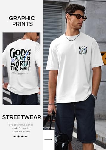 Herberton Men's Graphic T-Shirt Loose Fit Cotton Fashion Casual Streetwear Crewneck Short Sleeve Tee (S-XXL) - color: White, size: X-Large