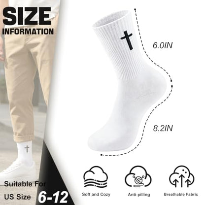 8 Pairs Cross Socks, Christian Socks for Men Women,US Size 6-12 - color: Black - 8