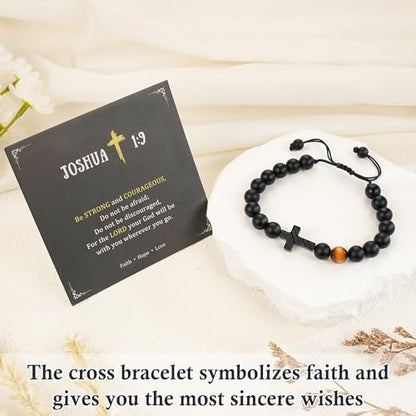 Trinckle Cross Bracelet for Men, Soccer Baseball Gifts for Teen Boy - color: Black