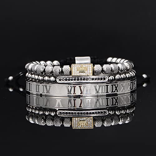 WFYOU Stainless Steel Bracelets for Men Gold Cuff Bracelet Birthday Gifts - color: Gold Silver 2