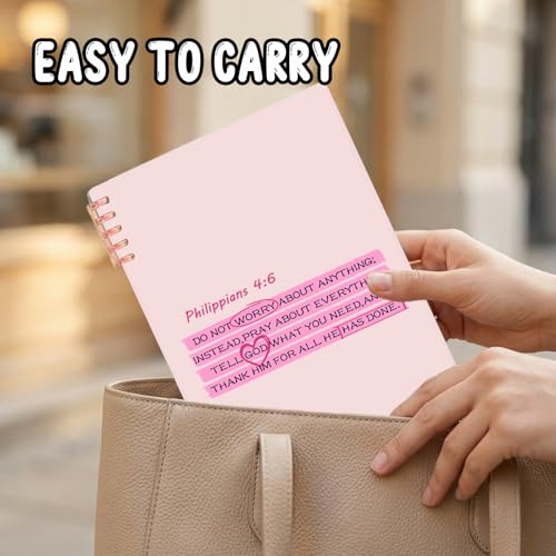 Pink Bible Verse Notebook, Coquette Pink Collegiate Style Christian Journal, Beautiful Bible Study and Prayer Notebook, Gifts for Granddaughter, Women's Prayer Journal 5.5 x 8.3 Inch Study Gift