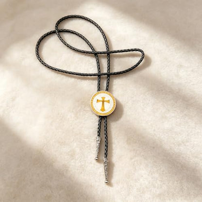 Fashionable Cross Bolo Tie Multi-Color Cross Shield Necktie - color: Yellow