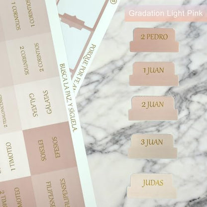 Vorscrin-Laminated Bible Tabs for Women and Men, Gold Foil Lettering Design, Reposition and Large Print Stickers, Bible Study Supplies, 90 Chapters Labels for Easy Navigation(Spanish Light Pink) - color: Spanish Light Pink