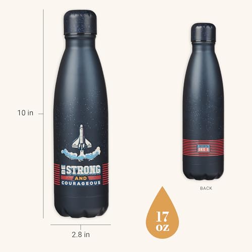 Christian Art Gifts Slim Stainless Steel Water Bottle For Boys: Strong & Courageous Inspirational Scripture, Double Wall Insulated, BPA & Lead-free, Leak/Spill-proof, Navy Blue Space Design, 17 oz. - color: Navy Blue/Strong & Courageous
