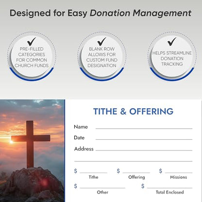 Christian Church Tithing Envelopes Self-Seal (500 Pack) - 6.5"x3.5" Offering Envelopes with Pre-Printed Fields for Tithes, Offerings, and Missions (Modern)