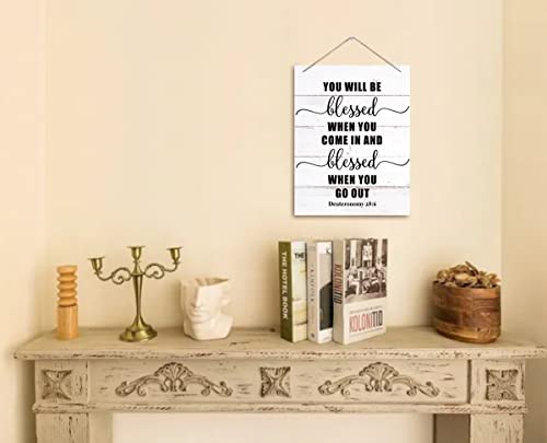 Bible Verse Printed Wood Plaque Sign Wall Hanging, Home Wall Decor You Will be Blessed When You Come in and Go Out Scripture Rustic Hanging Wall Plaque Wood Signs, Deuteronomy 28:6 Christian Sign - color: Deuteronomy 28:6
