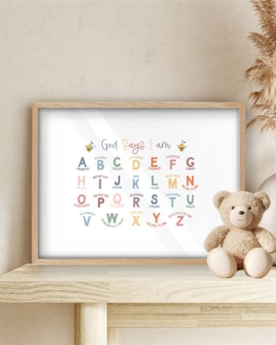 KensTro 16x12 Oak Framed Christian Alphabet Affirmation Wall Art - color: Alphabet Affirmation ABC-Framed, size: 16"L x 12"W