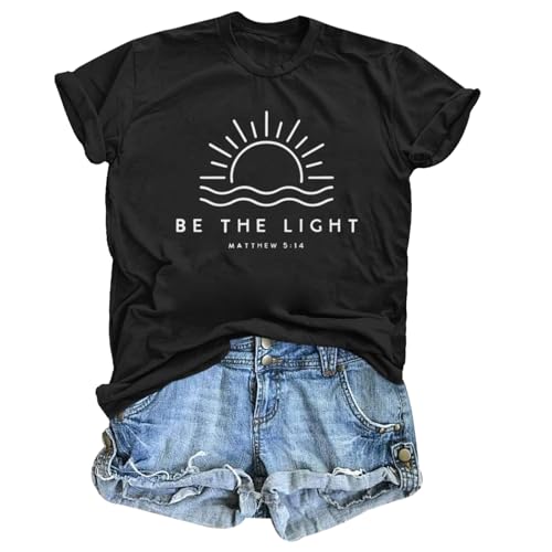 Sulayesh Christian Be The Light Shirts for Women Bible Verse Shirts Jesus Religious Faith Tshirts Inspirational Tees Tops - color: Black, size: Small