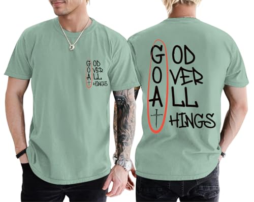 Christian God Over All Things Shirt for Men Jesus Religious Shirts Faith Bible Verse Tshirt Cross Graphic Tee Top - color: Aqua Green, size: XX-Large