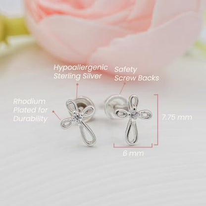 Cherished Moments Cross Earrings, .925 Sterling Silver or 14k Gold-Plated - color: SM Silver Clear