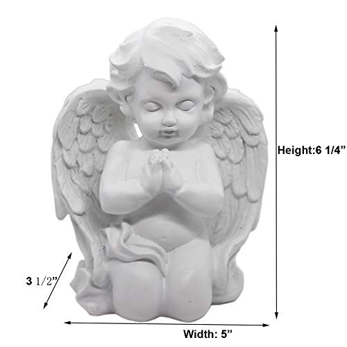 KiaoTime Kneeling Praying Cherub Angel Statue Figurine Indoor Outdoor Home Garden Guardian Decorative Church Baptism Wings Angel Statue Sculpture Memorial Statue, White, 6.25" x 5"